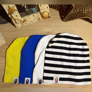 Bape Kids 4-Pack Beanie Set — Black & White Stripe, White, Blue, Yellow